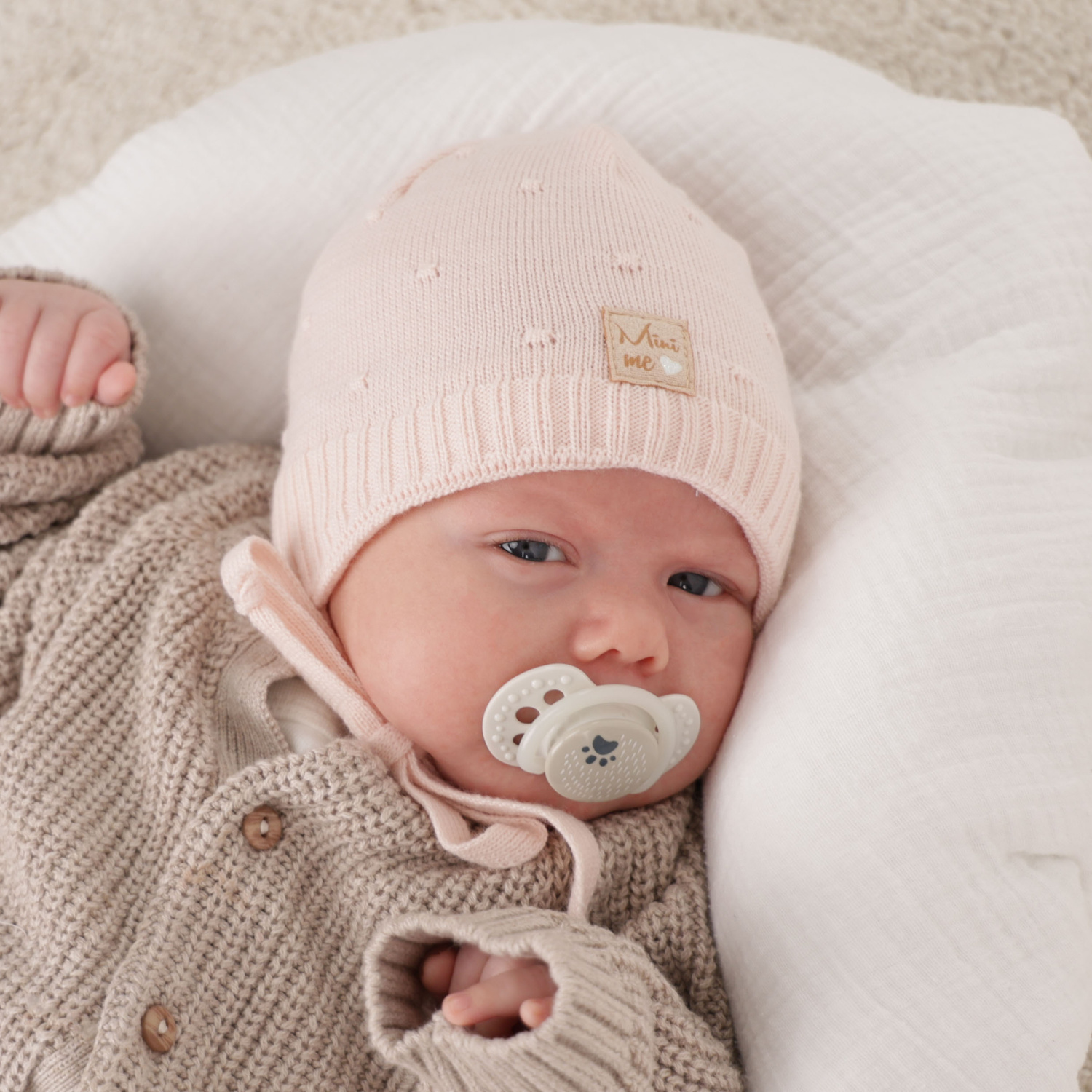 Berretto autunno/primavera bambina, beige, con lacci, Celine