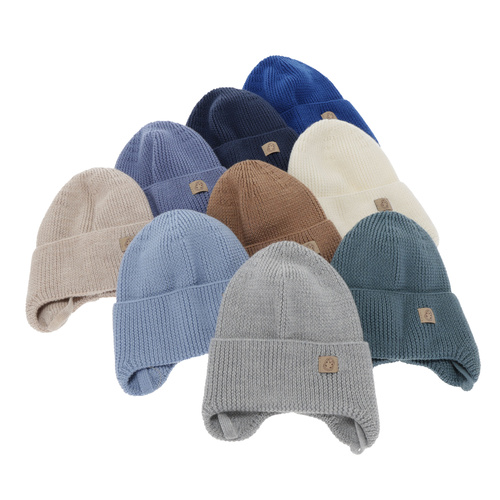 Berretto invernale/autunno/primavera bambino, azzurro, 100% Lana Merino, con lacci, Bakadi