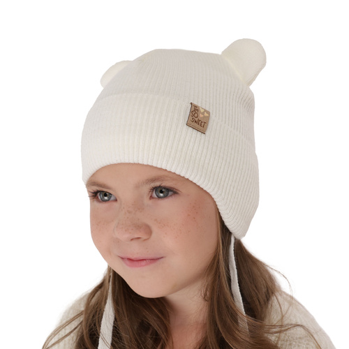 Berretto autunno/primavera bambina, beige, con lacci, Noemi