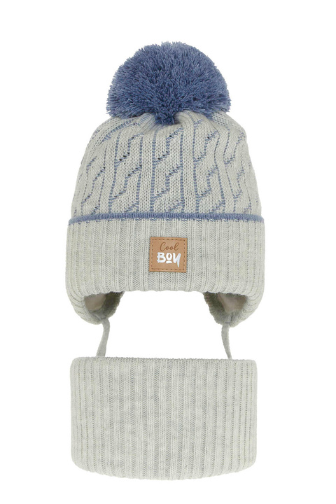 Set invernale bambino: berretto e scaldacollo, grigio, con pompon, Pikolo