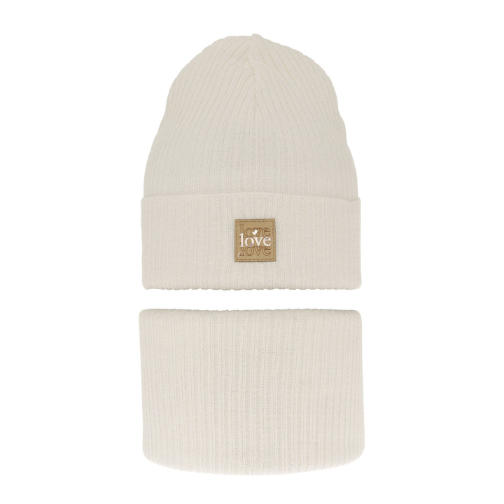 Set autunno/primavera bambina: berretto e scaldacollo, con cotone, crema, Furora