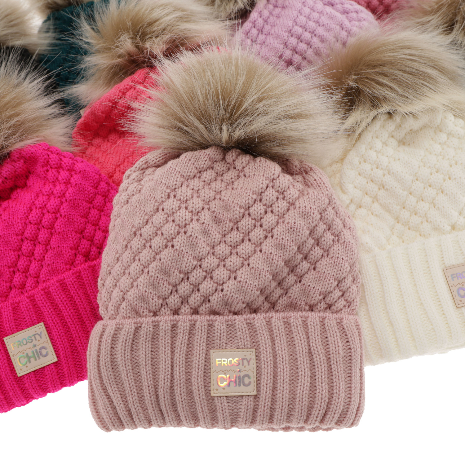 Set invernale bambina: berretto e scaldacollo, beige, con pompon, Alena