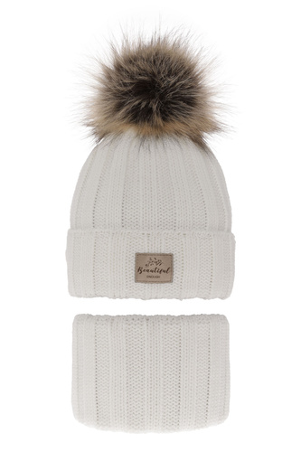 Set invernale bambina: berretto e scaldacollo, bianco, con pompon, Kaliope