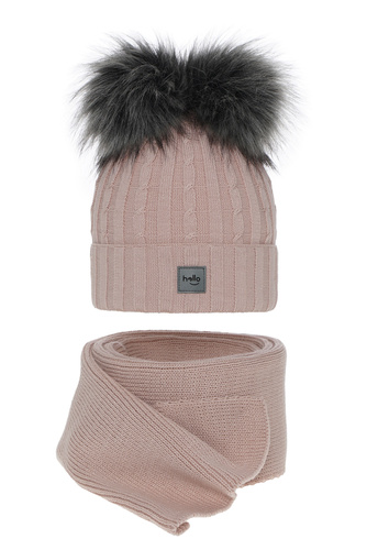 Set invernale bambina: berretto e sciarpa, rosa, con due pon pon, Zenda