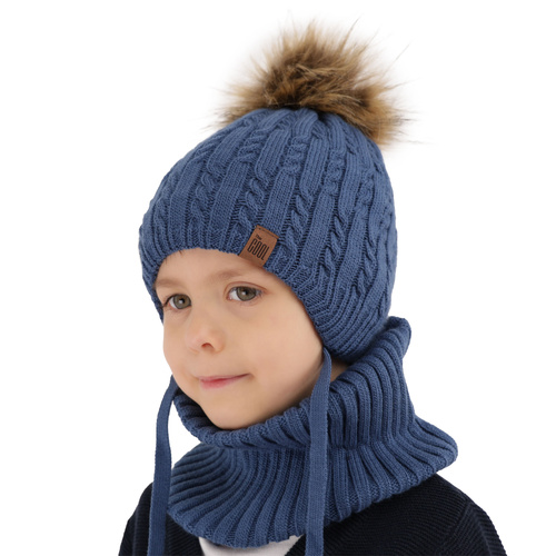 Set invernale bambino: berretto e scaldacollo, grigio, con pompon, con lacci, Indigo