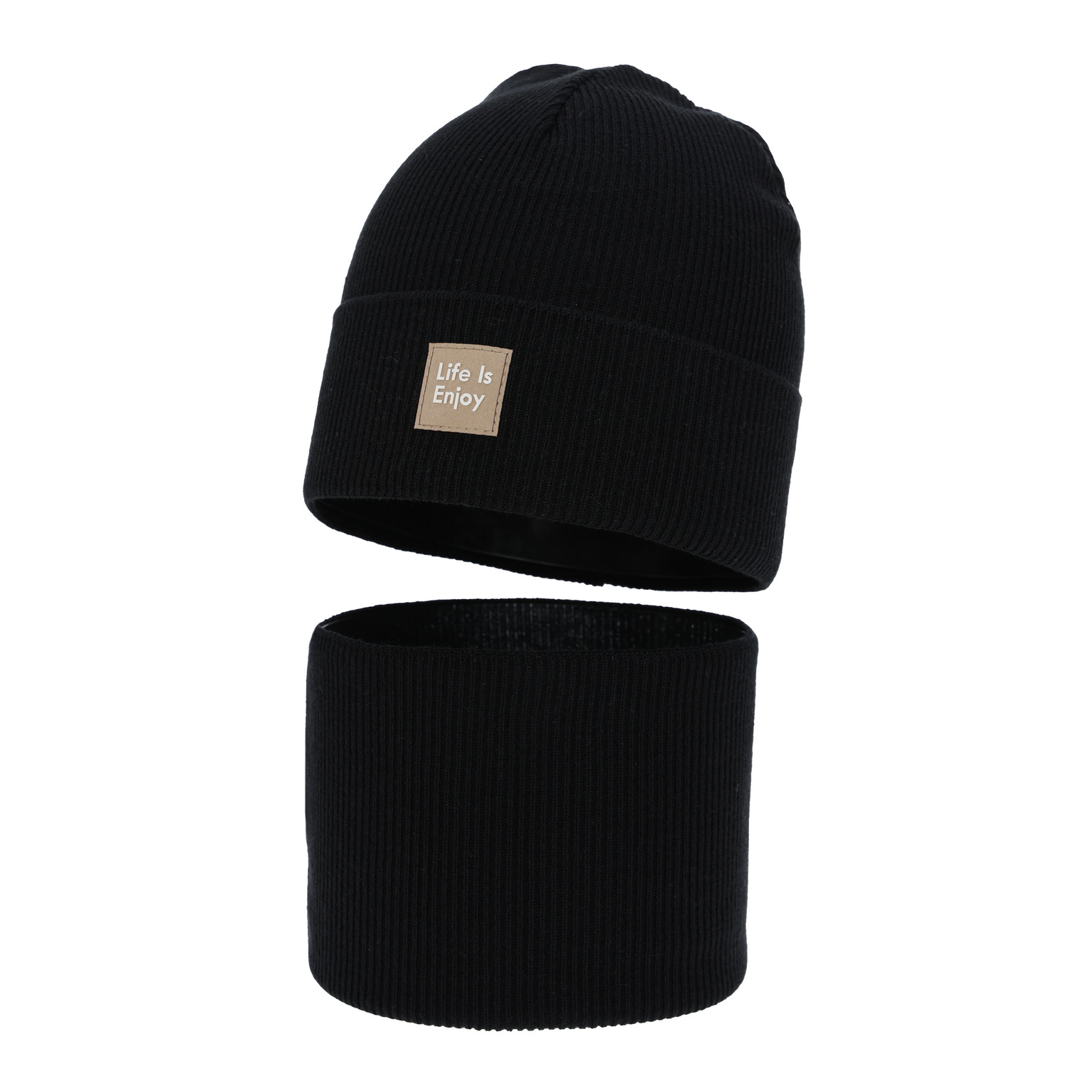 Set autunno/primavera bambina: berretto e scaldacollo, con cotone, nero, Zola