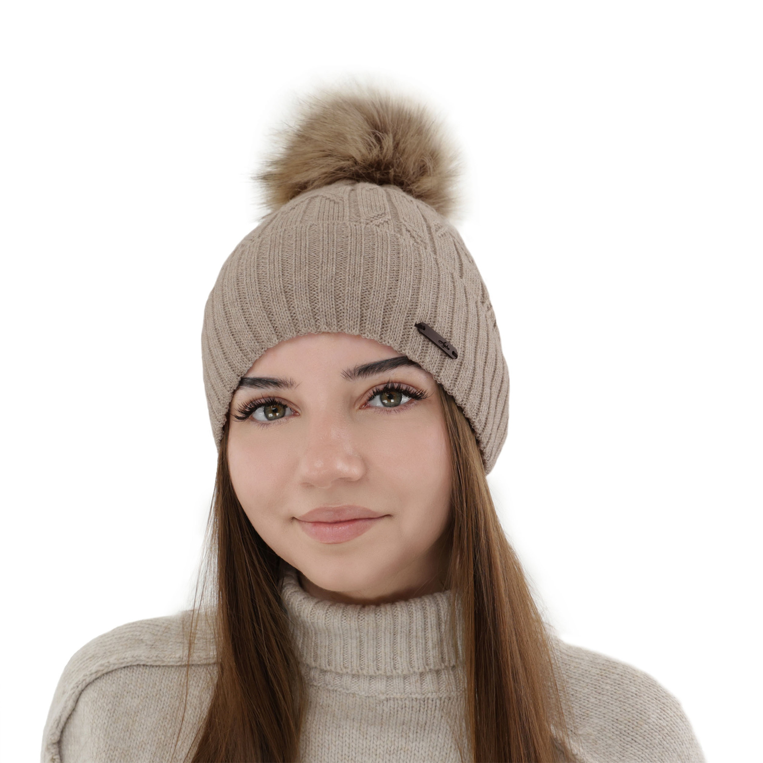 Berretto invernale donna, camel, 100% Lana Merino, Talaria