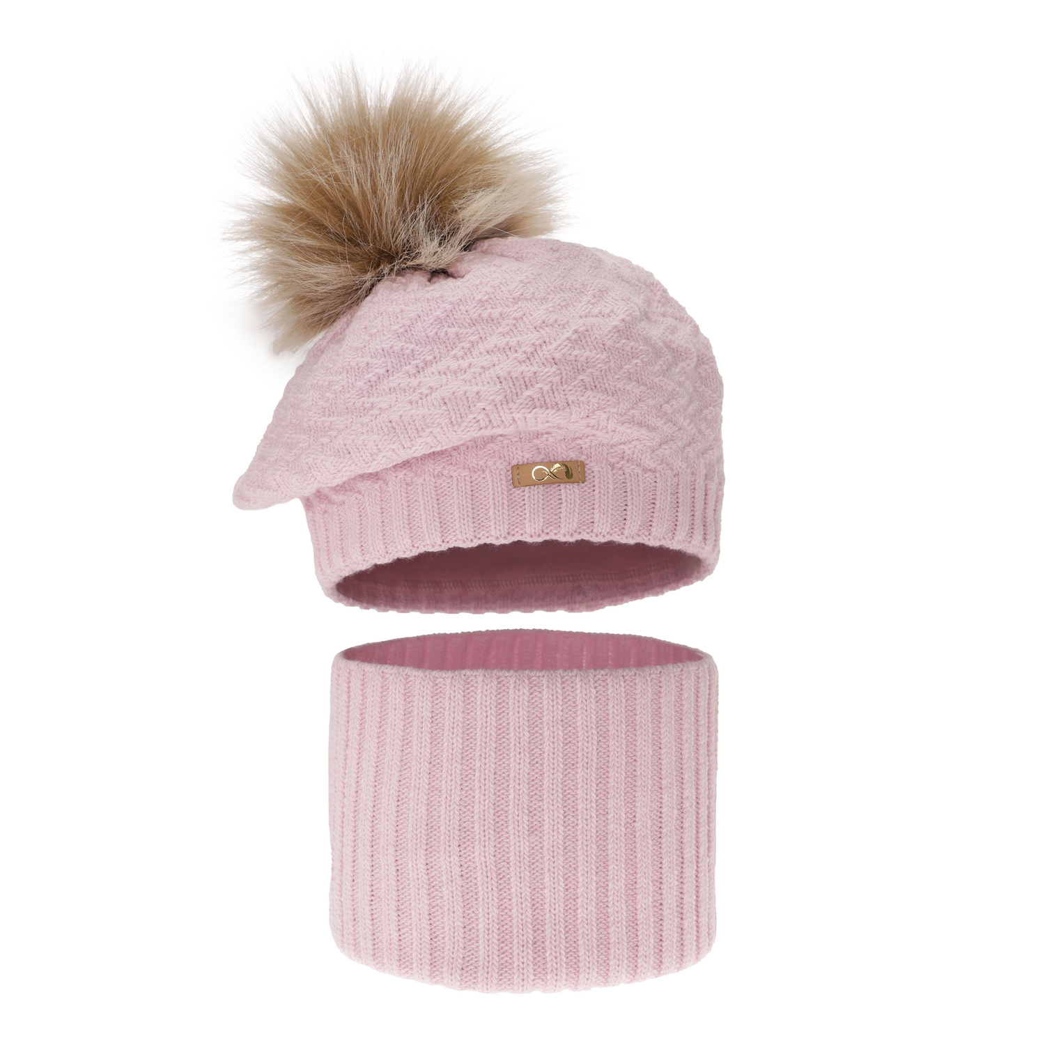 Set invernale bambina: berretto e scaldacollo, viola, con pompon, Atene