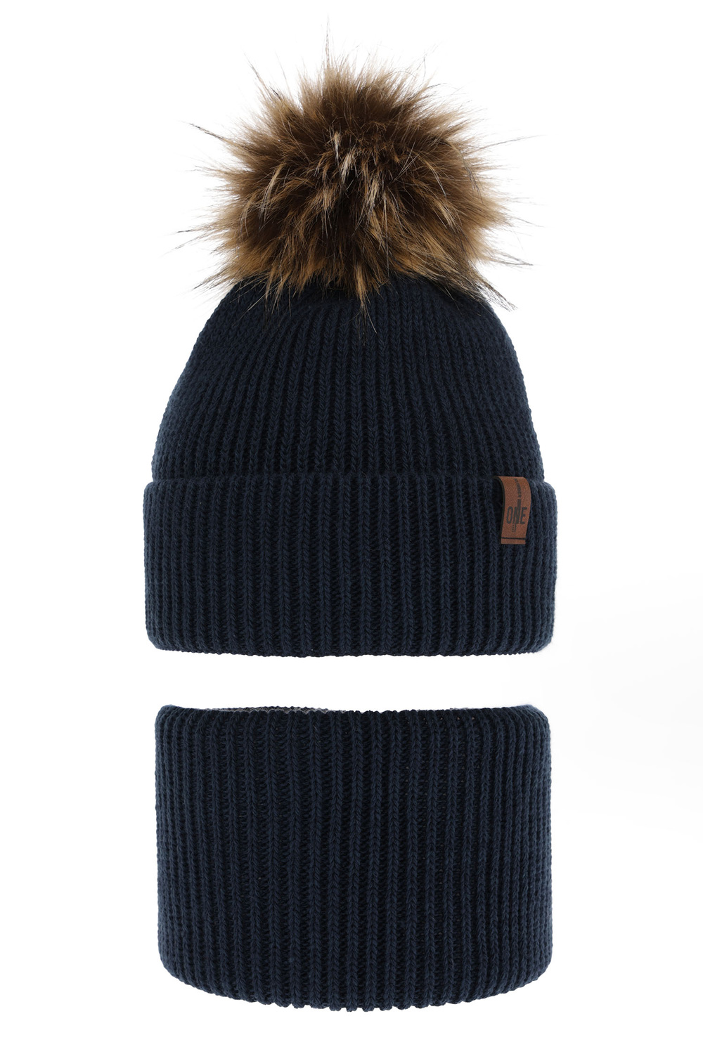 Set invernale bambino: berretto e scaldacollo, blu scuro, con pompon, Modus