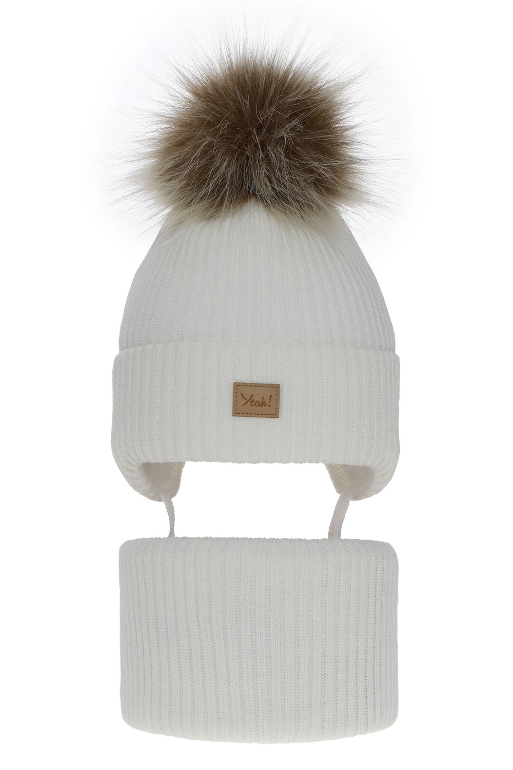 Set invernale bambina: berretto e scaldacollo, bianco, con pompon, Dilajla