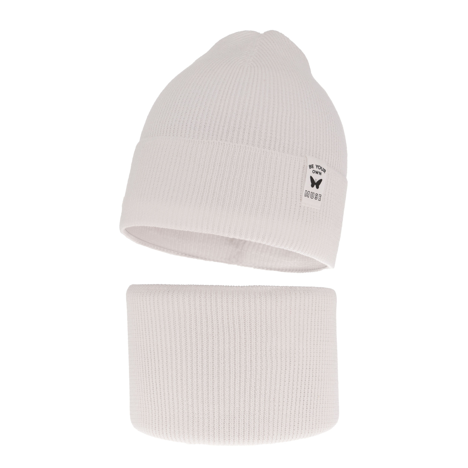 Set autunno/primavera bambina: berretto e scaldacollo, con cotone, bianco, Leonita