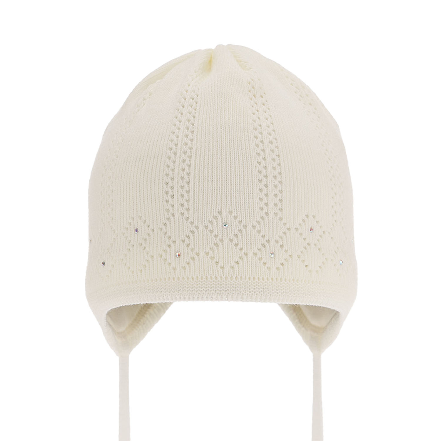 Berretto autunno/primavera bambina, crema, con lacci, Antila