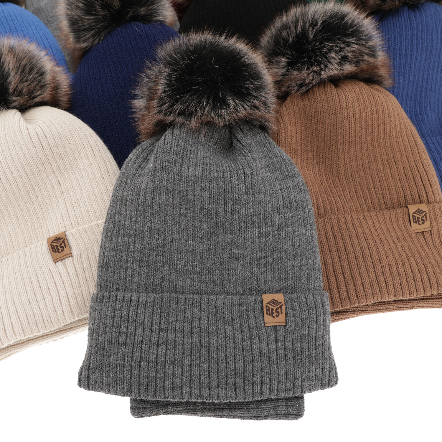 Set invernale bambino: berretto e scaldacollo, camel, con pompon, Wizar