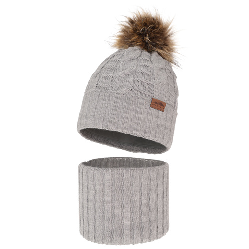 Set invernale bambino: berretto e scaldacollo, grigio chiaro, con pompon, Cent