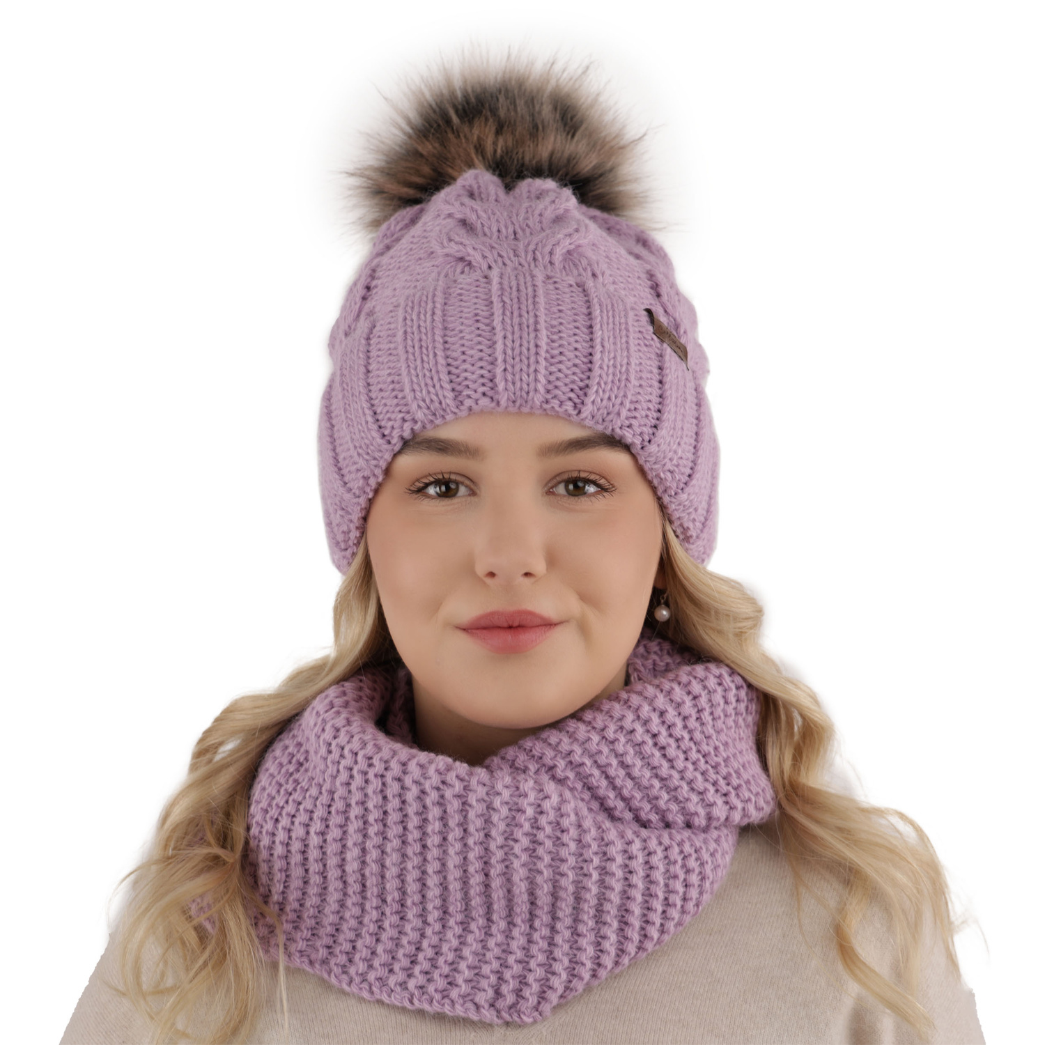 Set invernale bambina: berretto e scaldacollo, grigio, con pompon, Torina