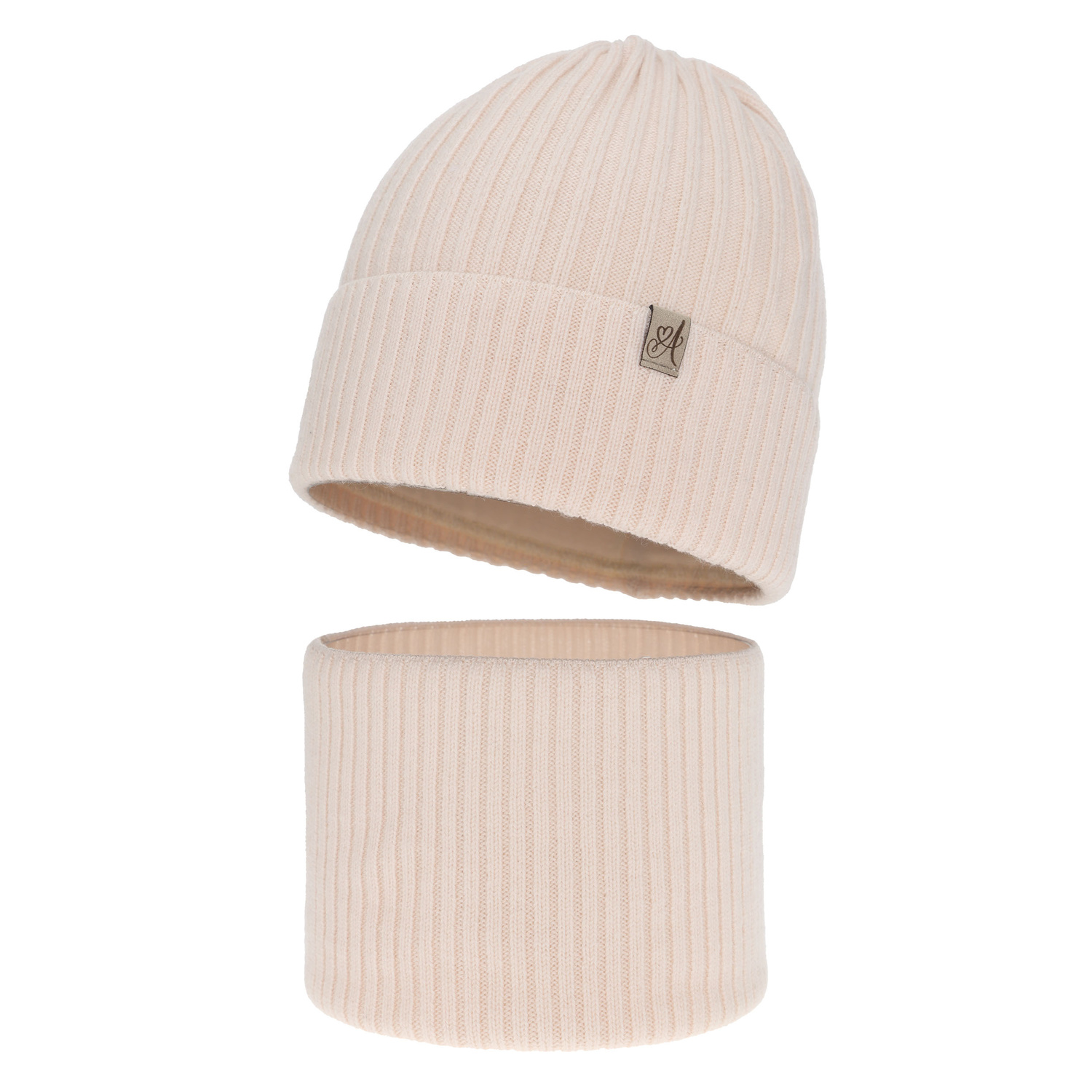 Set invernale bambina: berretto e scaldacollo, rosa chiaro, 100% Lana Merino, Patricia