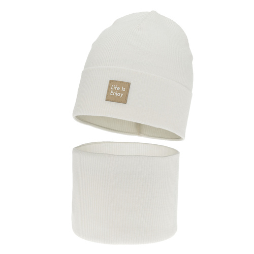 Set autunno/primavera bambina: berretto e scaldacollo, con cotone, cremosa, Zola