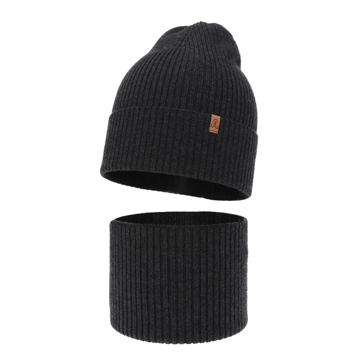Set autunno/primavera bambino: berretto e scaldacollo, grigio scuro, 100% Lana Merino, Lemas