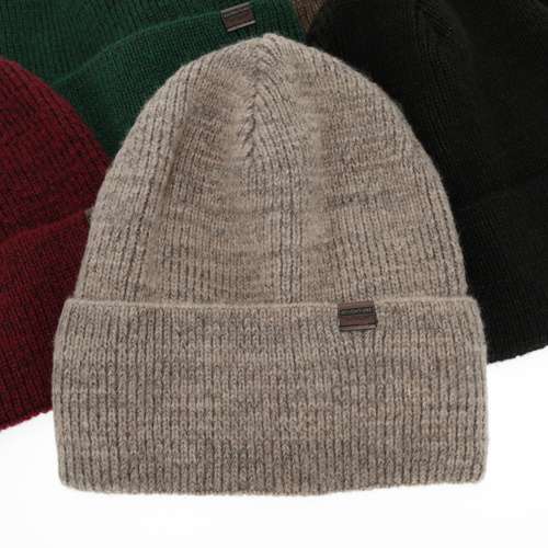 Berretto invernale uomo, beige, con lana merino, Korins