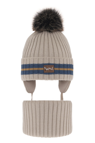 Set invernale bambino: berretto e scaldacollo, beige, con pompon, Echo