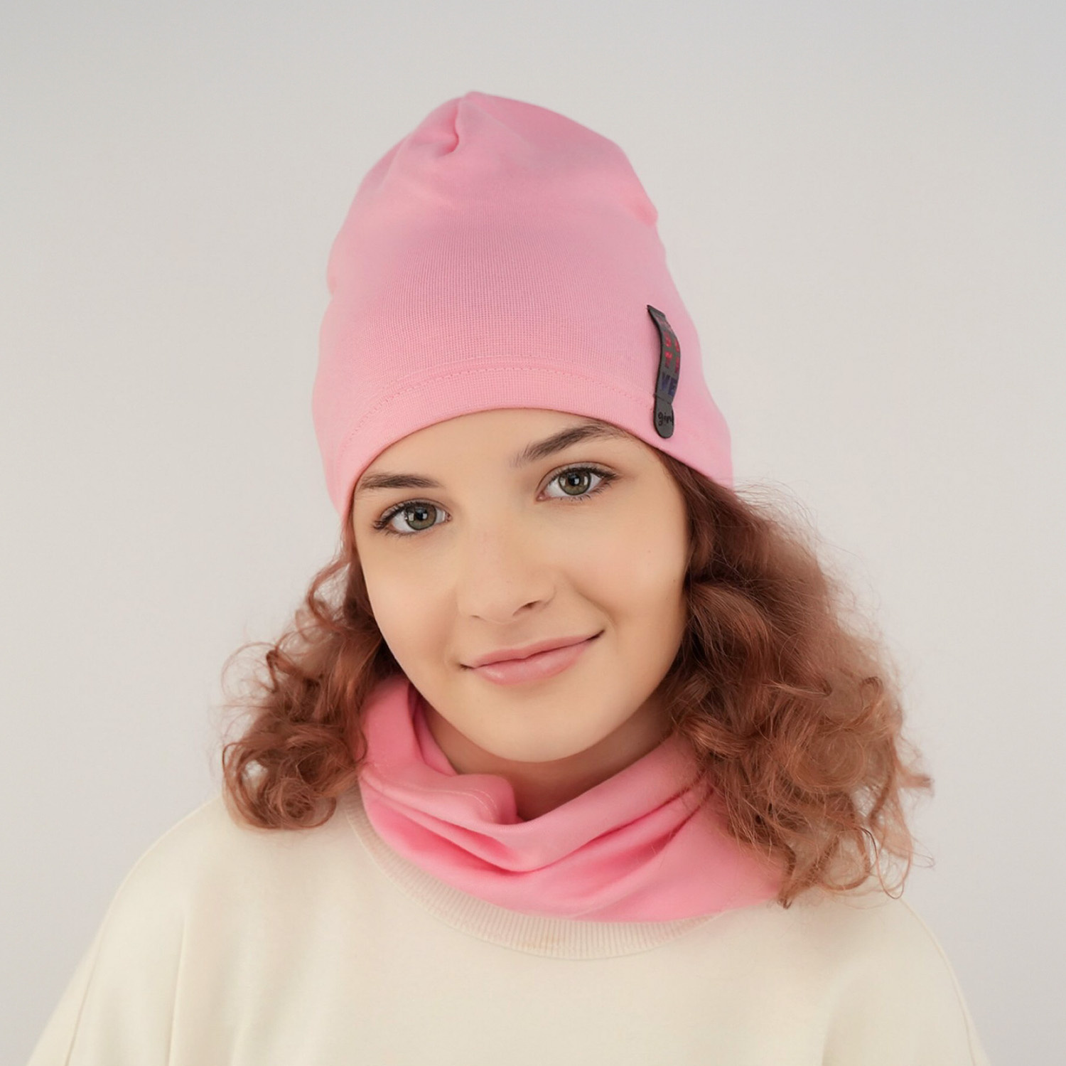 Set autunno/primavera bambina: berretto e scaldacollo, lilla, in cotone, Flores