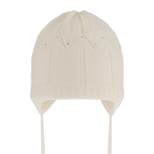 Berretto autunno/primavera bambina, crema, con lacci, Mercja