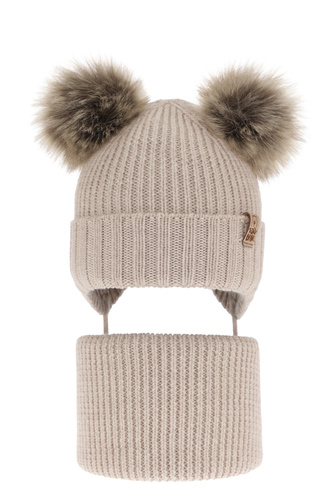 Set invernale bambino: berretto e scaldacollo, beige, 100% Lana Merino, con lacci, Konor