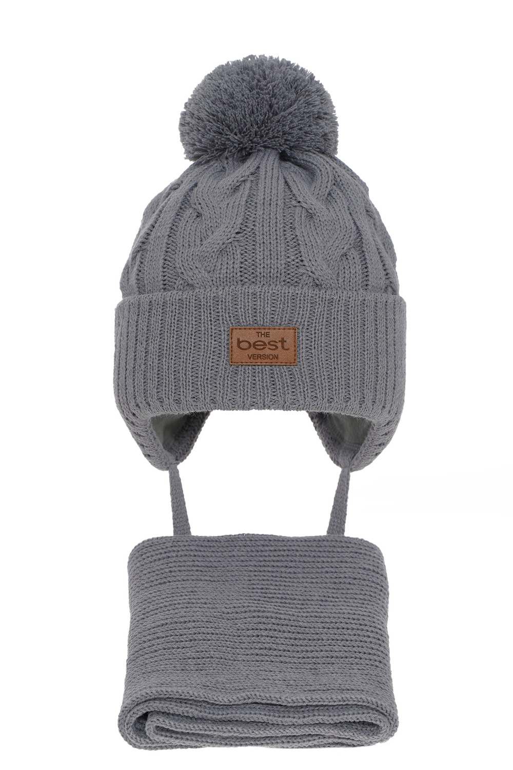 Set invernale bambino: berretto e sciarpa, grigio, con pompon, Remix