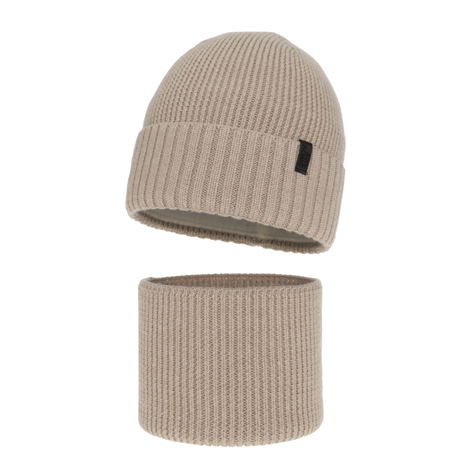 Set invernale bambino: berretto e scaldacollo, 100% Lana Merino, foderato in lana Merino, beige Harbin