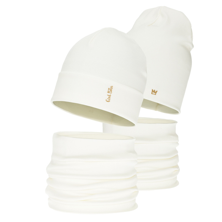 Set autunno/primavera bambina: berretto e scaldacollo, in cotone, crema, Carina