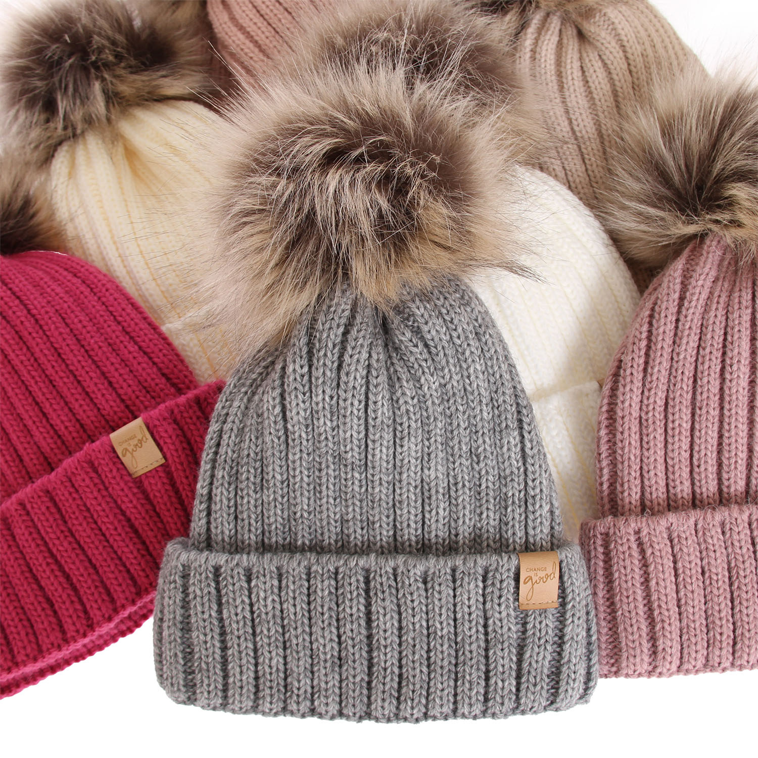 Berretto invernale donna, grigio, con pompon, Europa