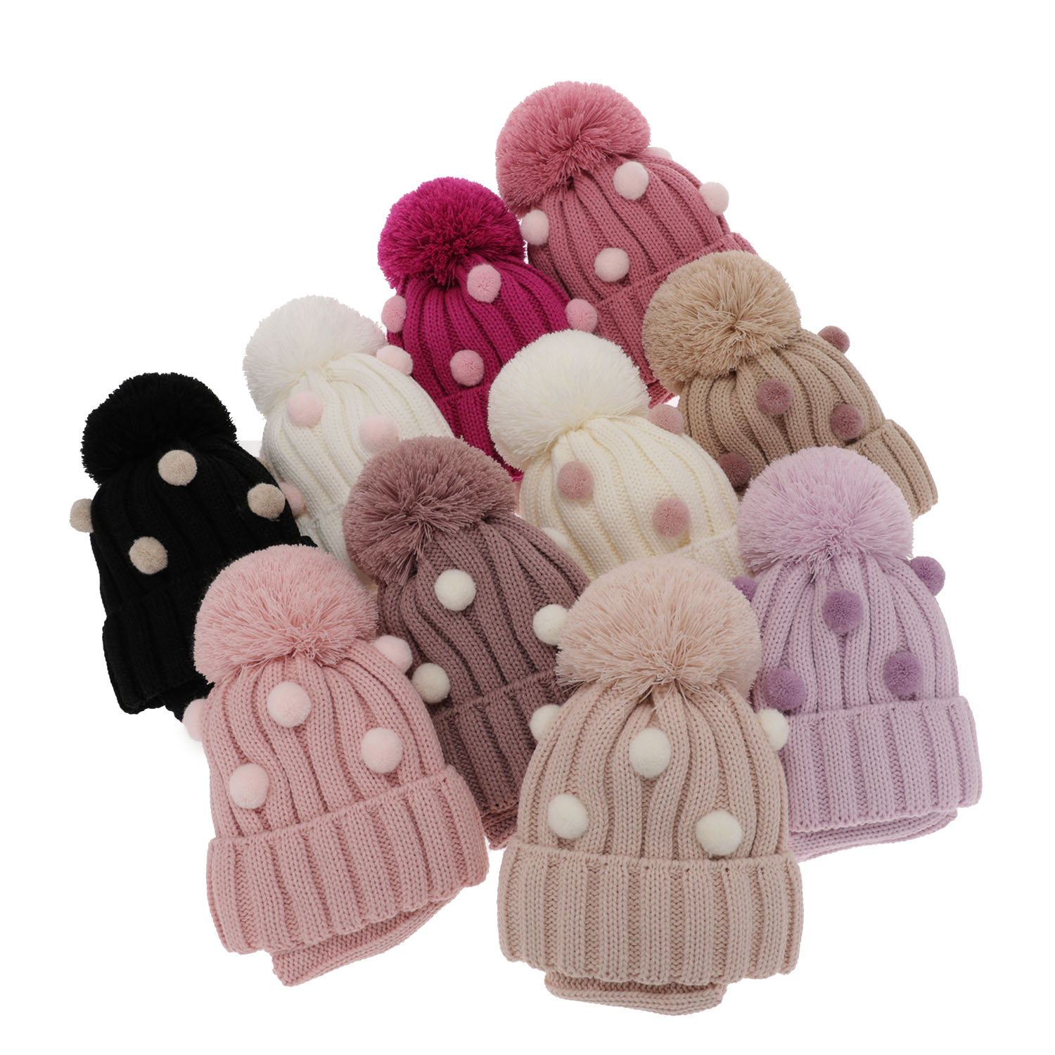 Set invernale bambina: berretto e scaldacollo, crema, con pompon, Hekate