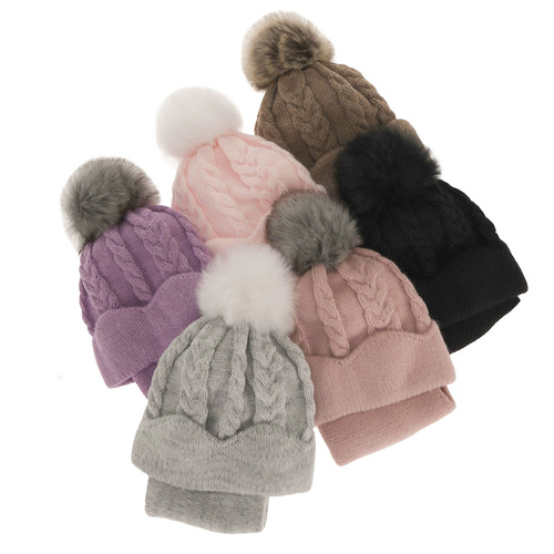 Set invernale bambina: berretto e scaldacollo, beige, con pompon, Etula