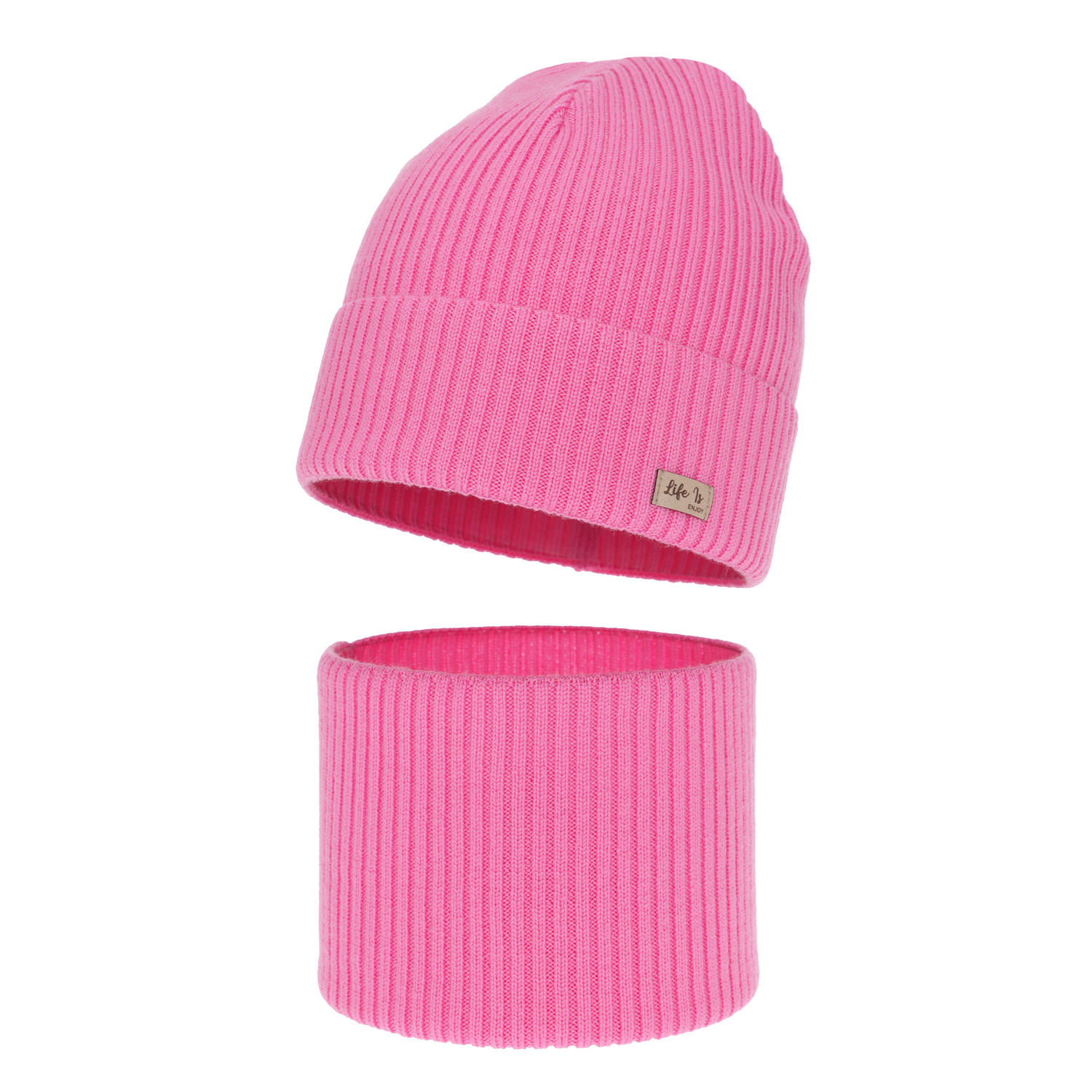 Set autunno/primavera bambina: berretto e scaldacollo, rosa, 100% Lana Merino, Itra