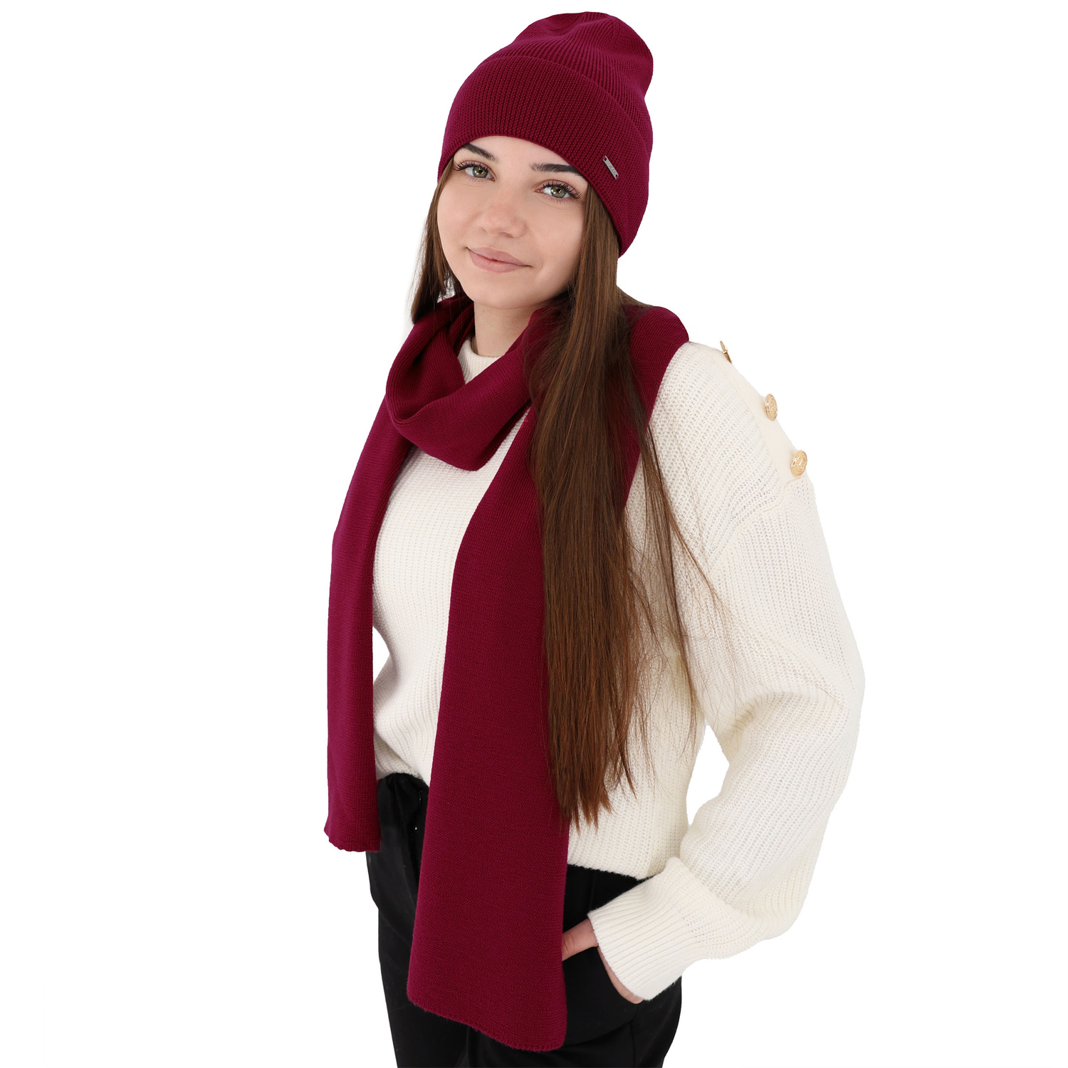 Set invernale donna: berretto e sciarpa, rosa chiaro, 100% Lana Merino, Melpomena