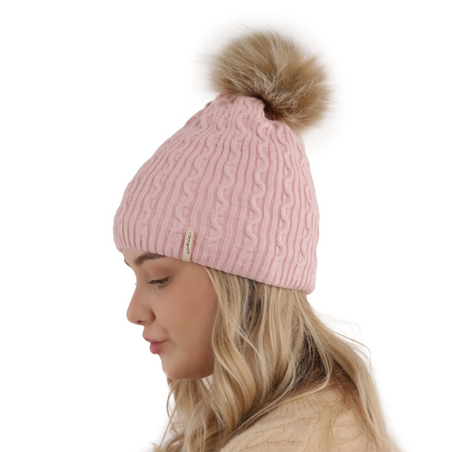 Berretto invernale donna, grigio, con pompon, Xena