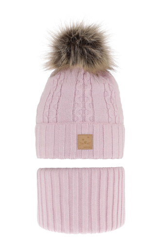 Set invernale bambina: berretto e scaldacollo, lilla, con pompon, Alexia
