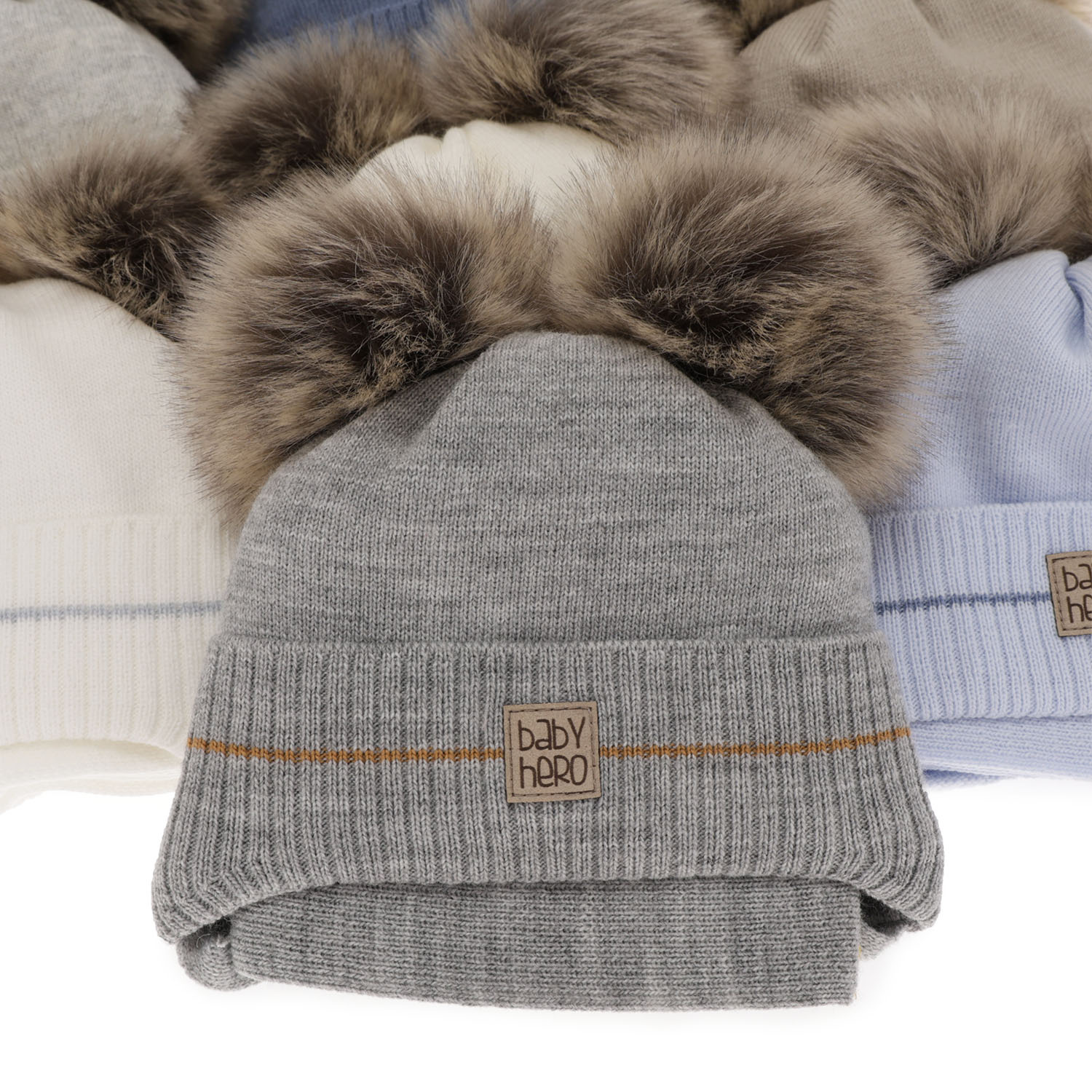 Set invernale bambino: berretto e sciarpa, blu, con due pon pon, con lacci, Melon