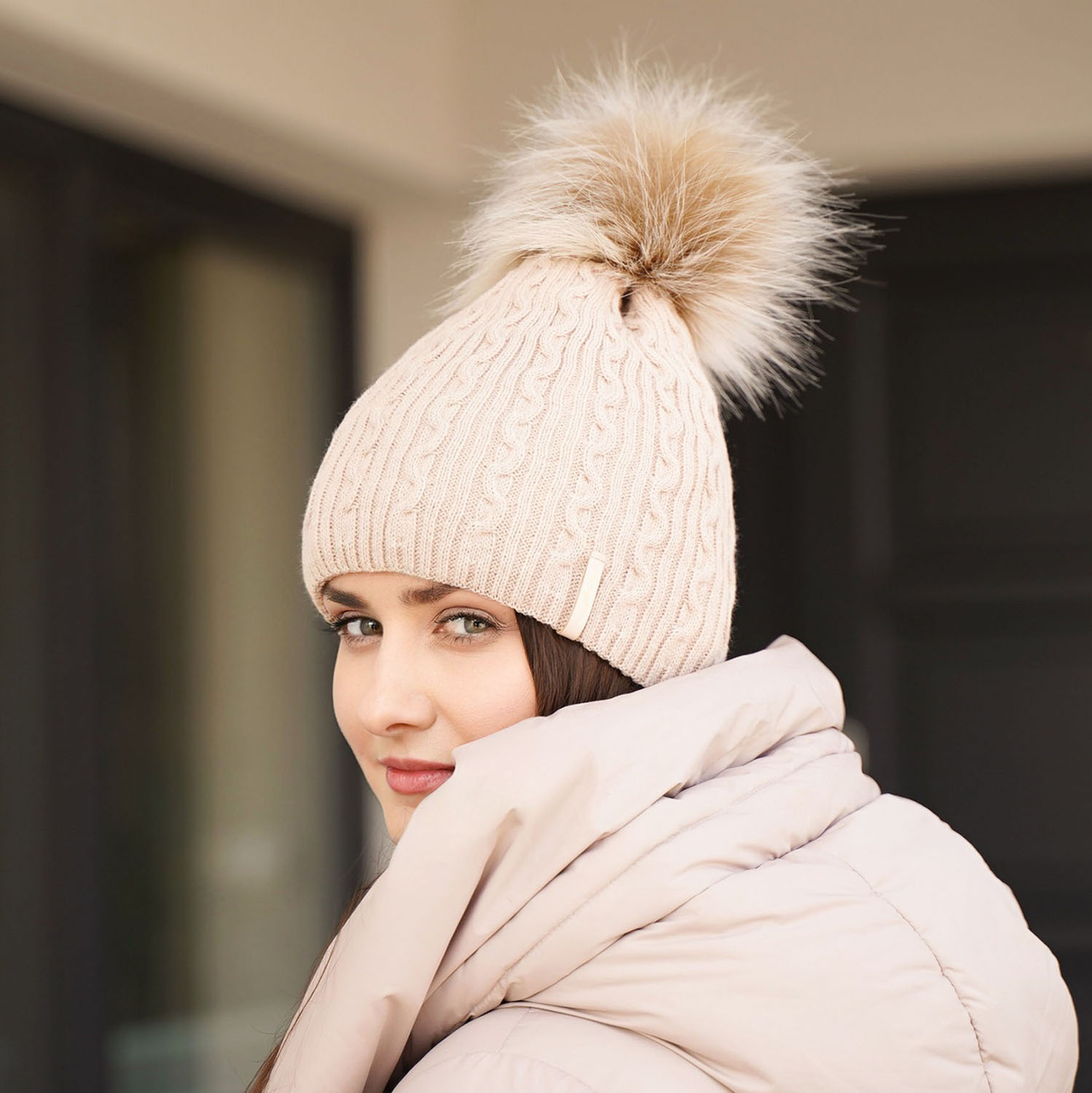 Berretto invernale donna, rosa, con pompon, Xena