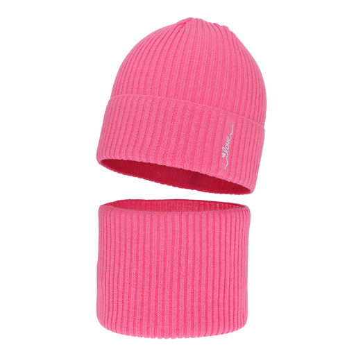 Set autunno/primavera bambina: berretto e scaldacollo, con cotone, rosa, Elvara