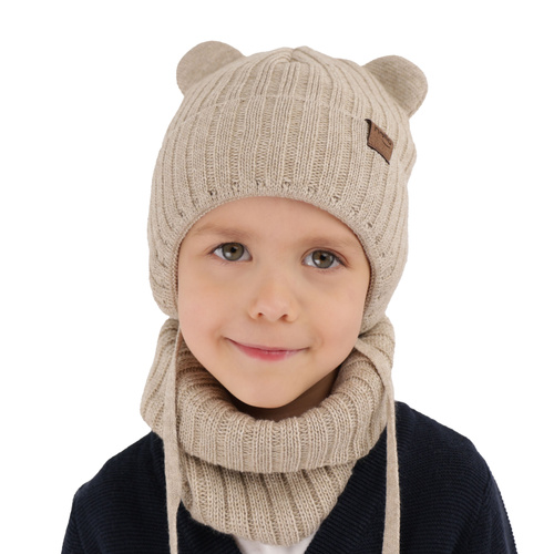 Set invernale bambino: berretto e scaldacollo, blu, con lacci, Ferven