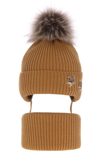 Set invernale bambina: berretto e scaldacollo, marrone, con lacci, Delicja