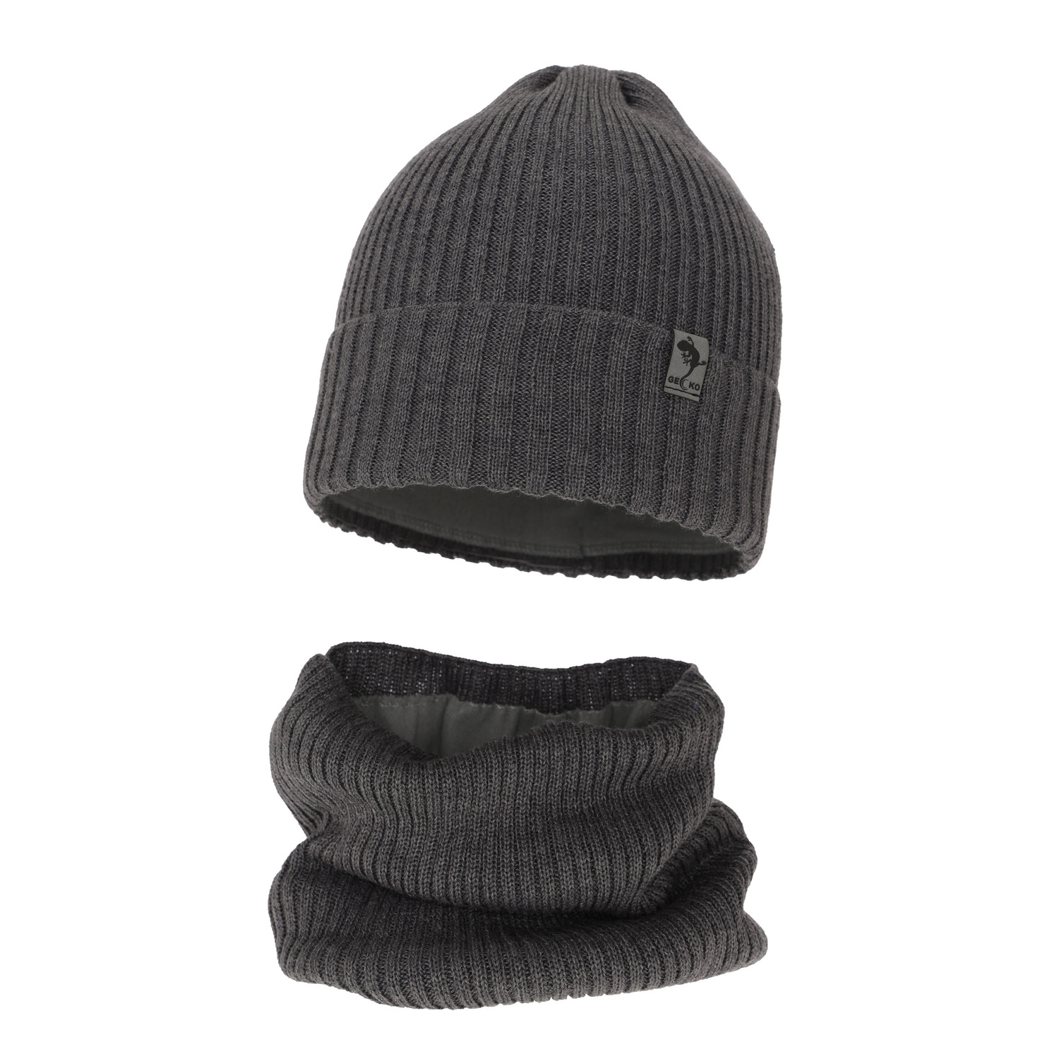 Set invernale bambino: berretto e scaldacollo, grigio, 100% Lana Merino, foderato in pile, Gecko