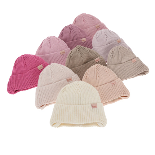 Berretto invernale bambina, rosa, con lacci, con lana merino, Punia