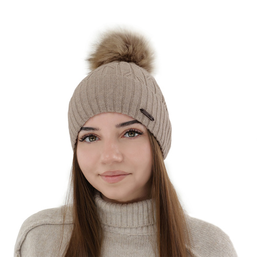 Berretto invernale donna, camel, 100% Lana Merino, Talaria