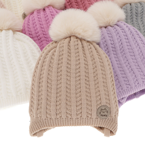 Set invernale bambina: berretto e scaldacollo, rosa, con pompon, Kenta