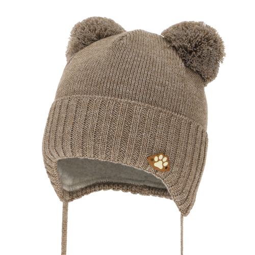 Berretto invernale bambino, con lacci, con lana merino, marrone, Rimini