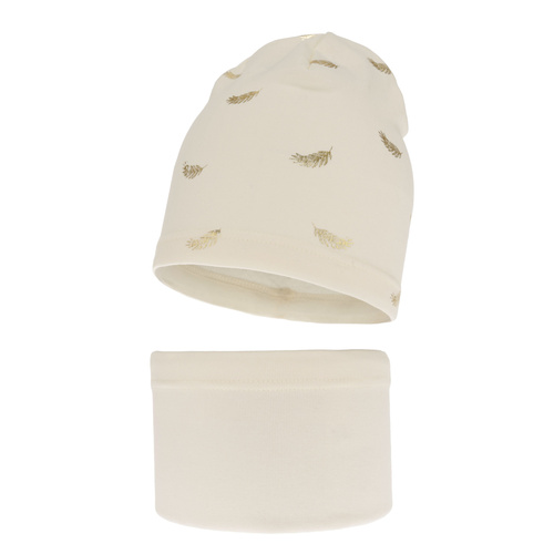 Set autunno/primavera bambina: berretto e scaldacollo, in cotone, cremato, Florena