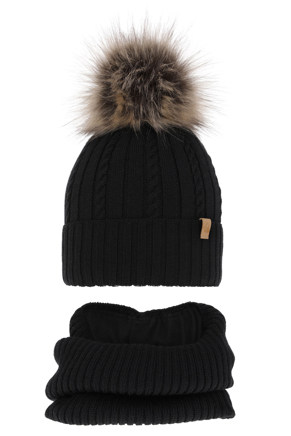 Set invernale bambina: berretto e scaldacollo, nero, 100% Lana Merino, Mirabel