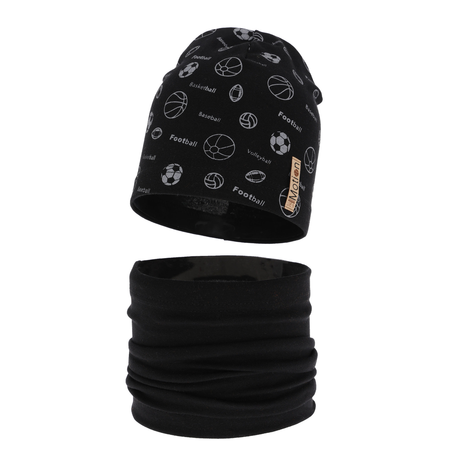 Set autunno/primavera bambino: berretto e scaldacollo, nero, cotone, Paolo